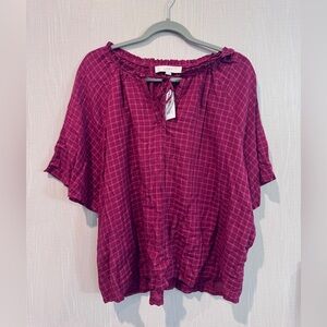 LOFT Women's Maroon Plaid Blouse